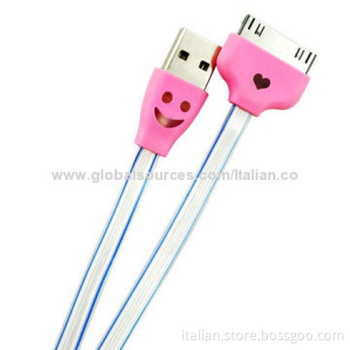 LED Light Smile Face USB Charger Cable for iPhone 4/4S, Feel Smooth, Tough and Durable